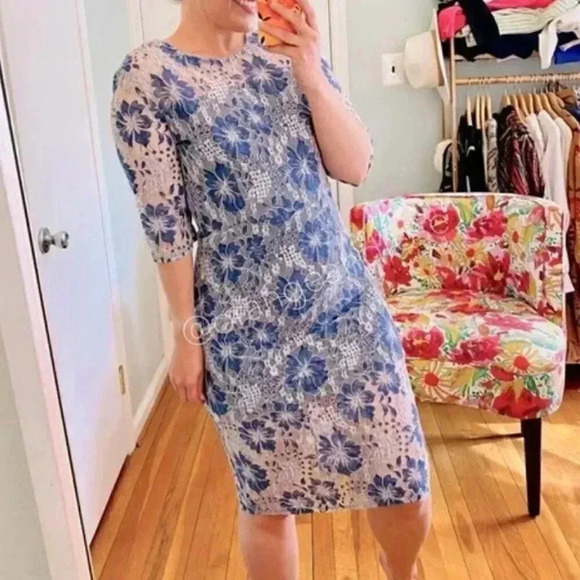 Anthropologie VONE Blue White Floral Lace Guipure Cocktail Mini Dress Small - Picture 3 of 8